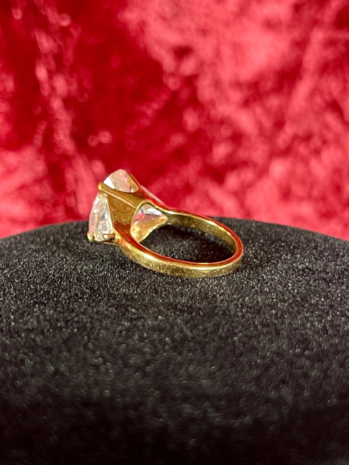 Vintage 14K HGE Cocktail Ring – Oval Cut Pink and Clear Faceted Cubic Zirconia - Size 8