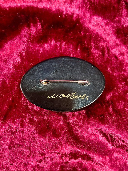 Vintage Jewelry - Brooch - Hand Painted Floral Bouquet on Black - Masters