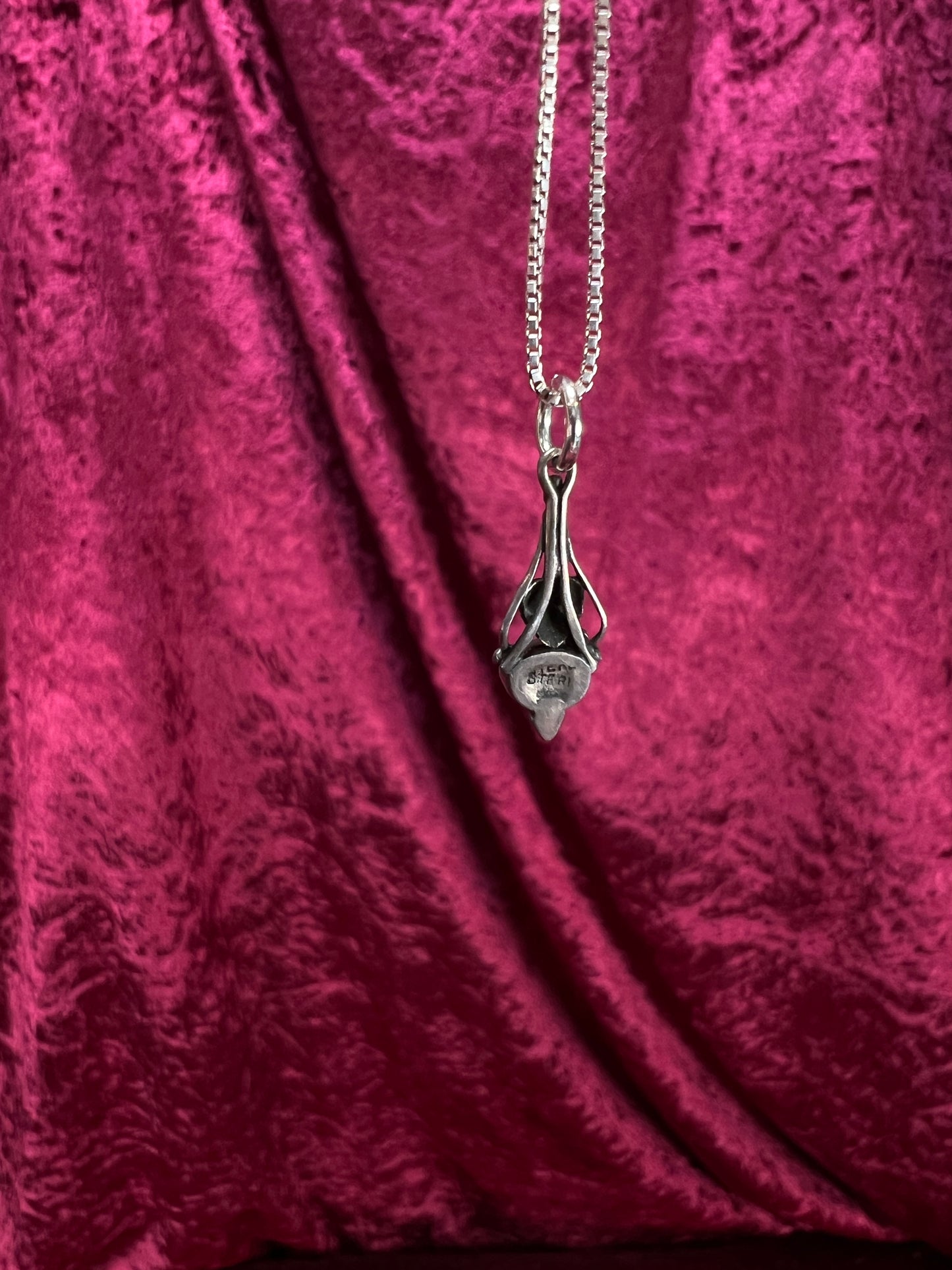 Vintage Sterling Silver Pendant Necklace - Black Onyx Openwork Drop Design