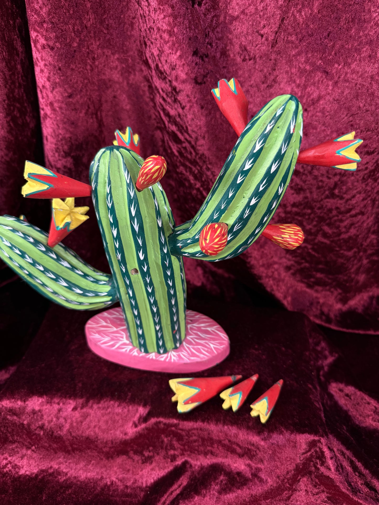 Vintage Wood Alebrije Flowering Saguaro Cactus – Hand Painted Mexican Folk Art - Ignacio Ojeda