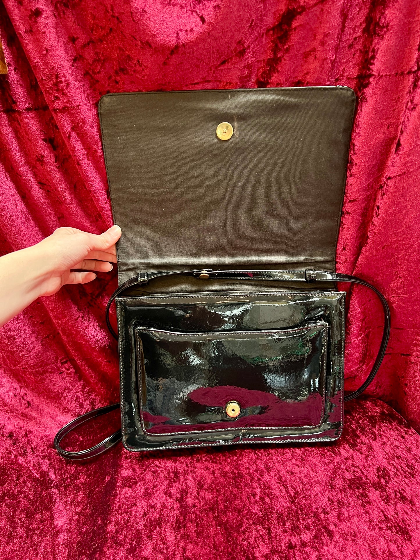 Vintage Accessories - Convertible Purse - Black Faux Patent Leather - Crocodile Skin Flap - Tandem Bags of California
