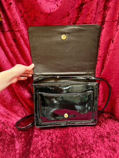 Vintage Accessories - Convertible Purse - Black Faux Patent Leather - Crocodile Skin Flap - Tandem Bags of California
