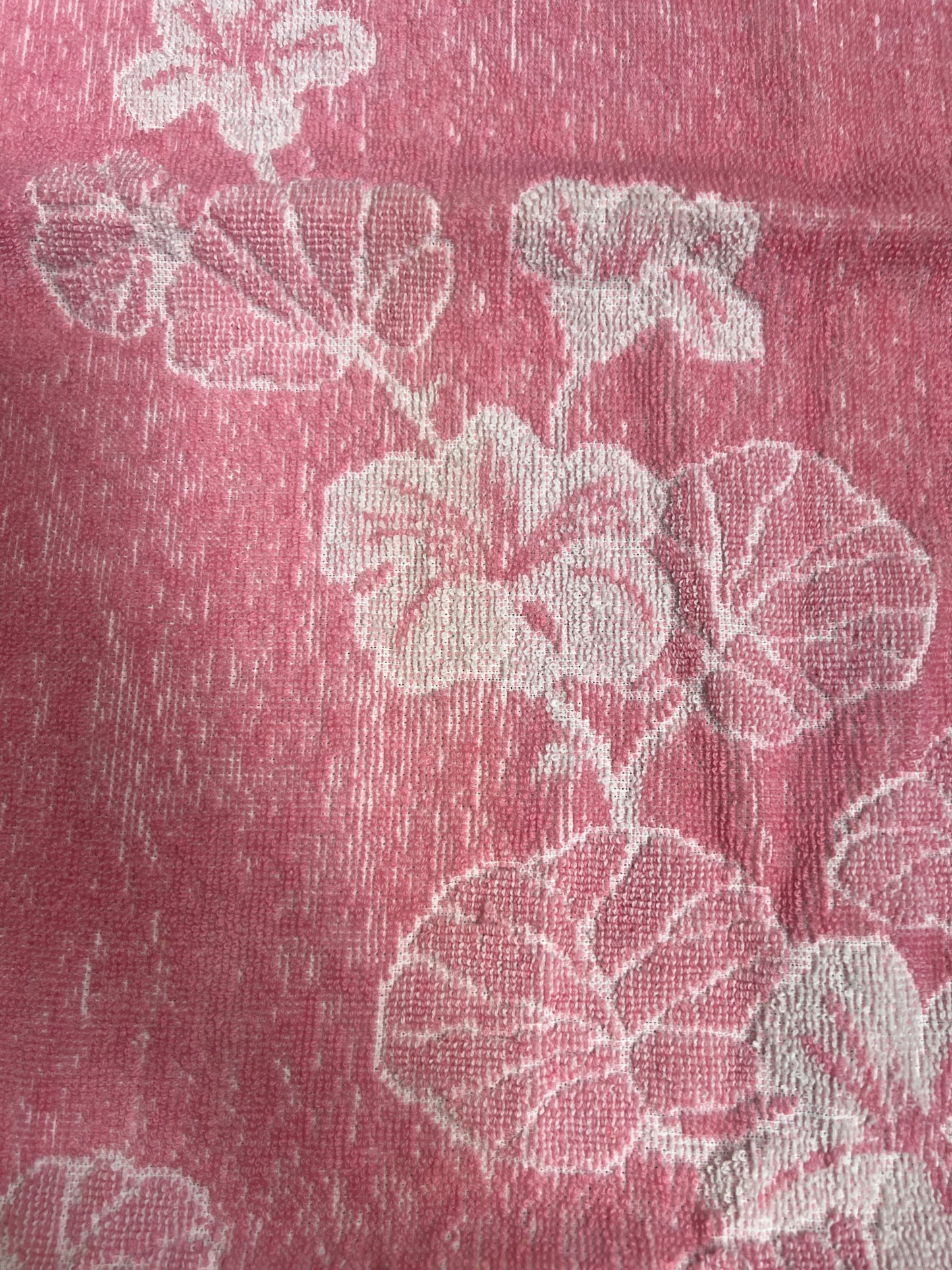 Vintage Linens - Terry Cloth Hand Towel Set - Vining Morning Glory Flowers - Baby Pink - 100% Cotton