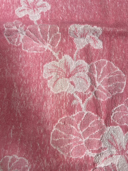 Vintage Linens - Terry Cloth Hand Towel Set - Vining Morning Glory Flowers - Baby Pink - 100% Cotton