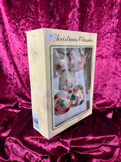 Vintage Christmas - Handblown Glass Ornament Set - Gold, Green, and Red - Christmas Classics