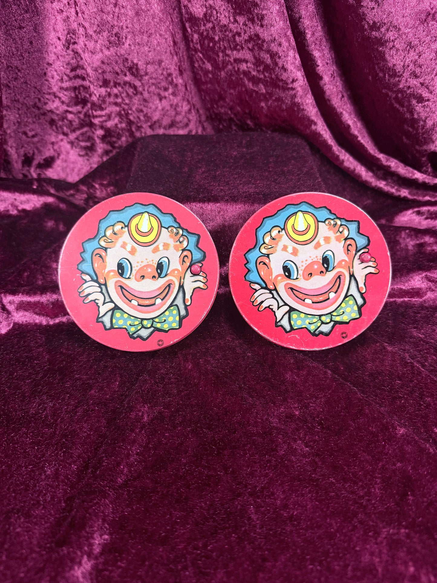 Vintage Tin Ratchet Noisemaker Set – T. Cohn Clown Party Crank Pair