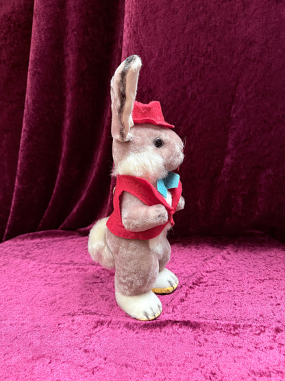 Vintage 1950s Gund Plush Rabbit Music Box – “Rock-a-Bye Baby” + Felt Outfit