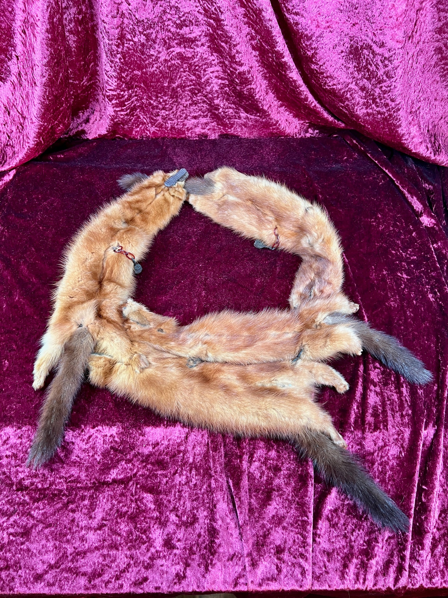 Vintage Fur Shoulder Wrap Stole – Four Red Foxes - 51"