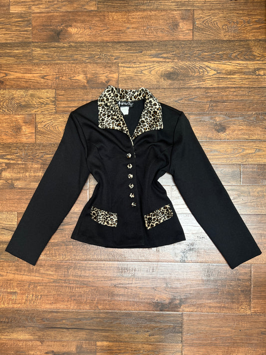 Vintage Clothing - Button Front Blazer - Faux Cheetah Fur Trim - Small - All That Jazz