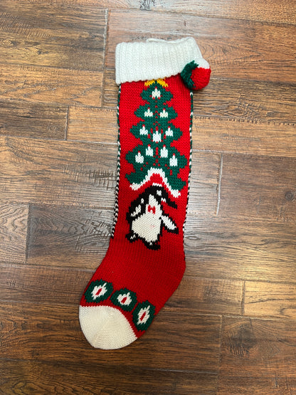 Vintage Christmas - Knit Stocking - Christmas Tree on Red