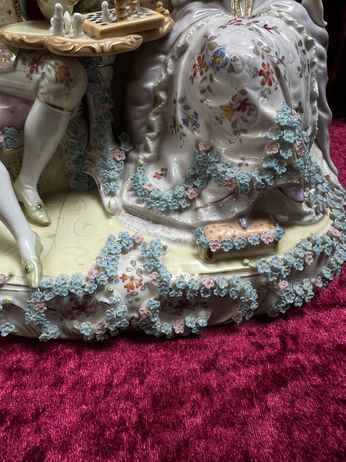 Vintage Porcelain Figurine - Antique Dresden Style Chess Game German Saxe Group