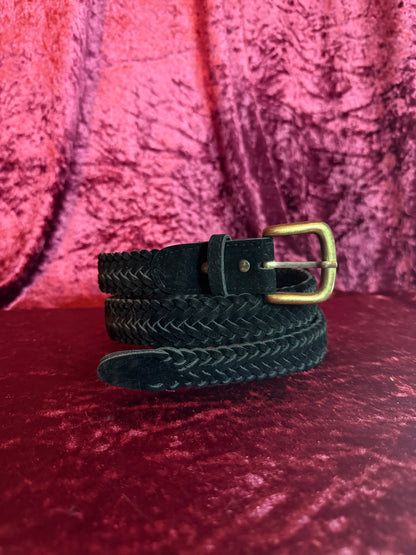 Vintage Accessories - Braided Suede Leather Belt - Black - M