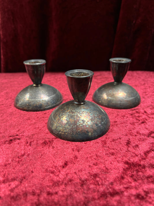 Vintage Silverplate Candlestick Holders - Domed Oneida Silversmith Trio