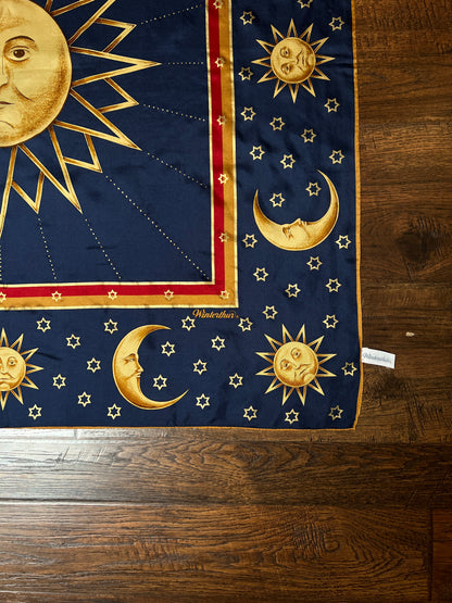Vintage Winterthur 100% Silk Scarf - Celestial Sun Moon Whimsigoth Print