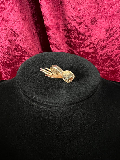 Vintage 1940s Gold Tone Clip On Earrings - CORO Bejeweled Hand Figural Jewelry