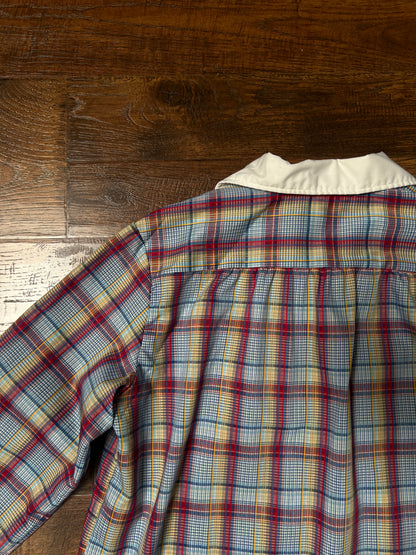 Vintage Miss Fashionability Plaid Blouse – Contrast White Collar Preppy Style – Medium