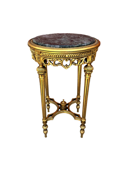 Antique Italian Baroque Gold Wood Accent Table with Black Marble Top