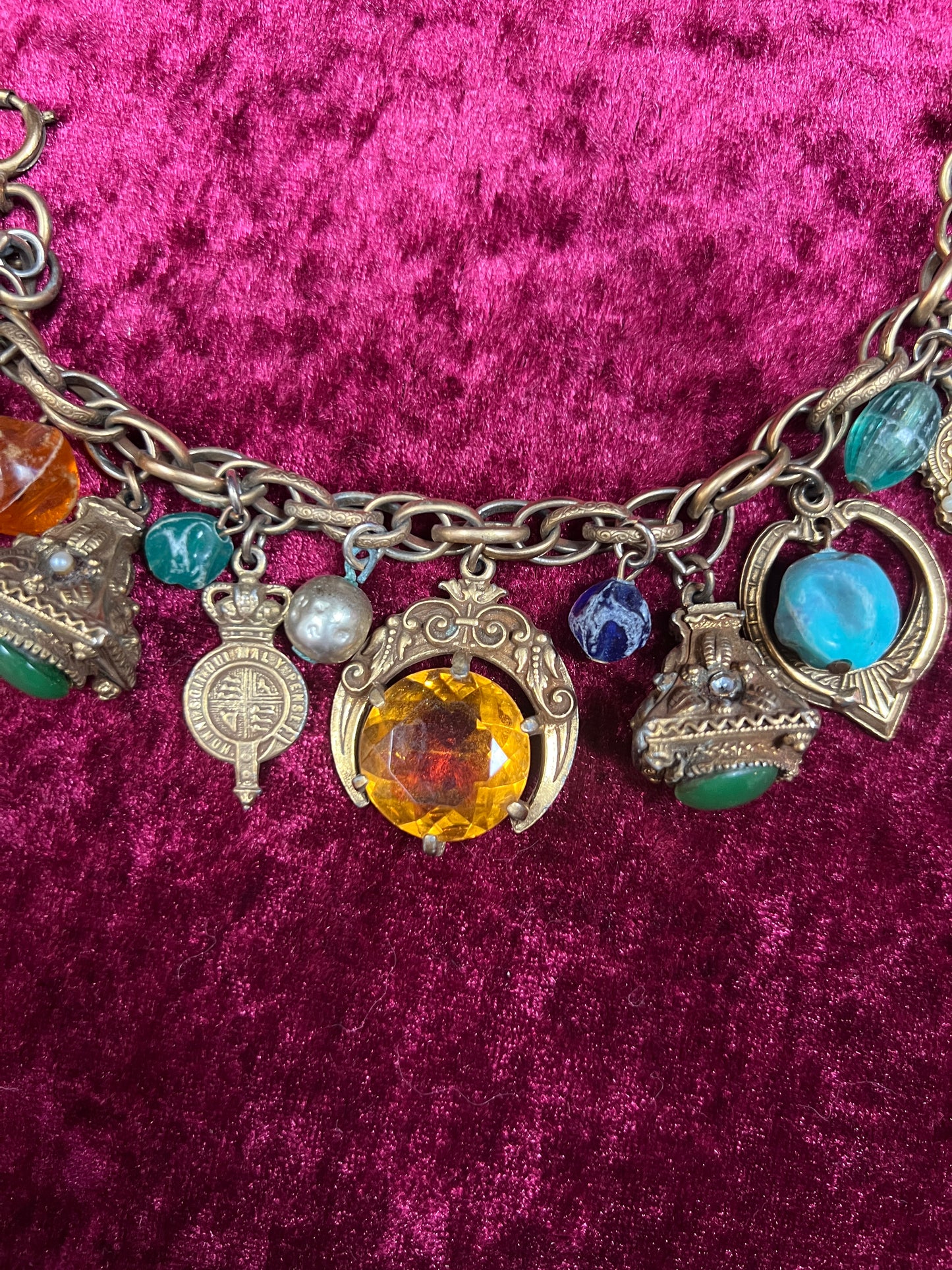 Vintage Jewelry - Charm Bracelet - Brass - Chunky Maximalist Charms - Japan