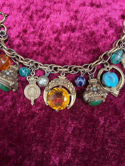 Vintage Jewelry - Charm Bracelet - Brass - Chunky Maximalist Charms - Japan