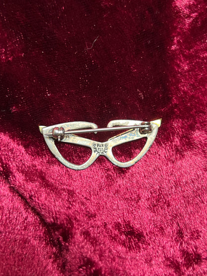 Vintage Jewelry - Brooch - 925 Silver - Cat Eye Glasses