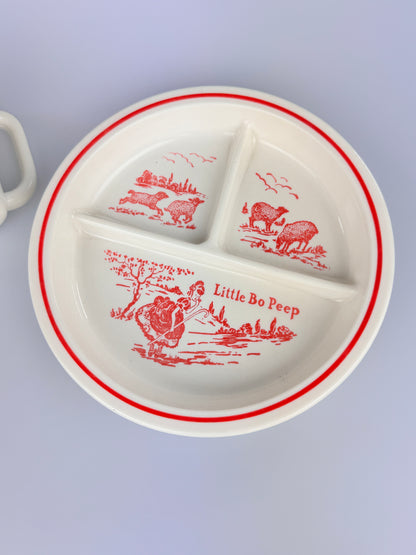 Vintage 1950s Fire King Little Bo Peep Divided Plate and Mug Set