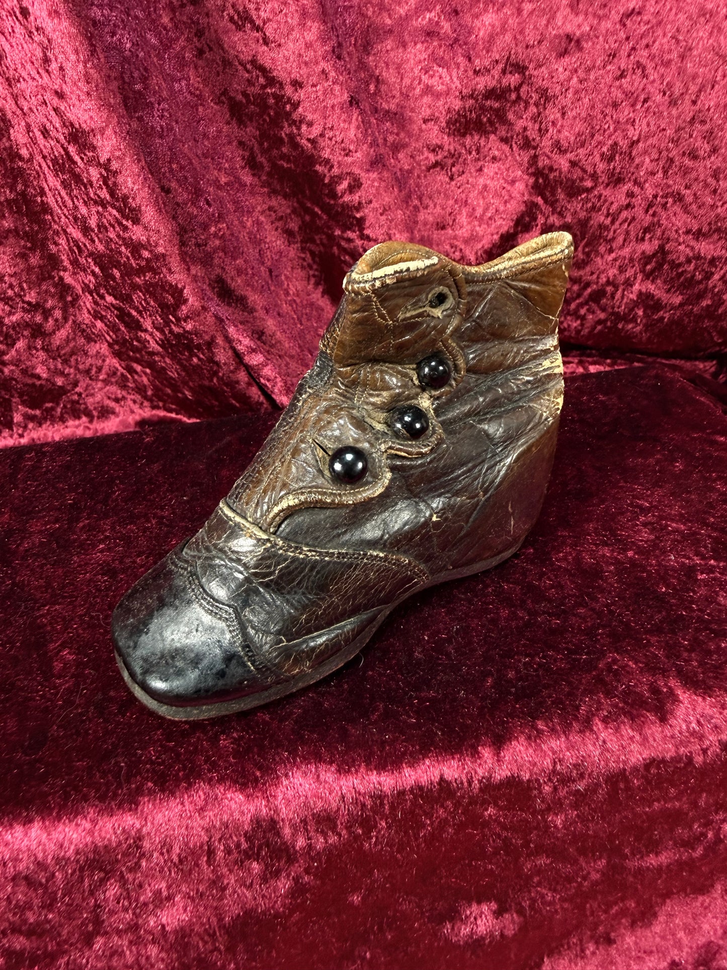 Antique Brown Leather Baby Boot – Victorian Button Up High Top Shoe