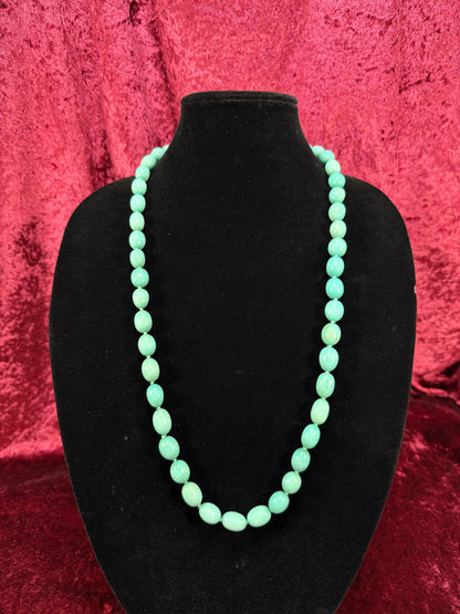 Vintage Agate Beaded Necklace – Turquoise Tone Hand Knotted Strand