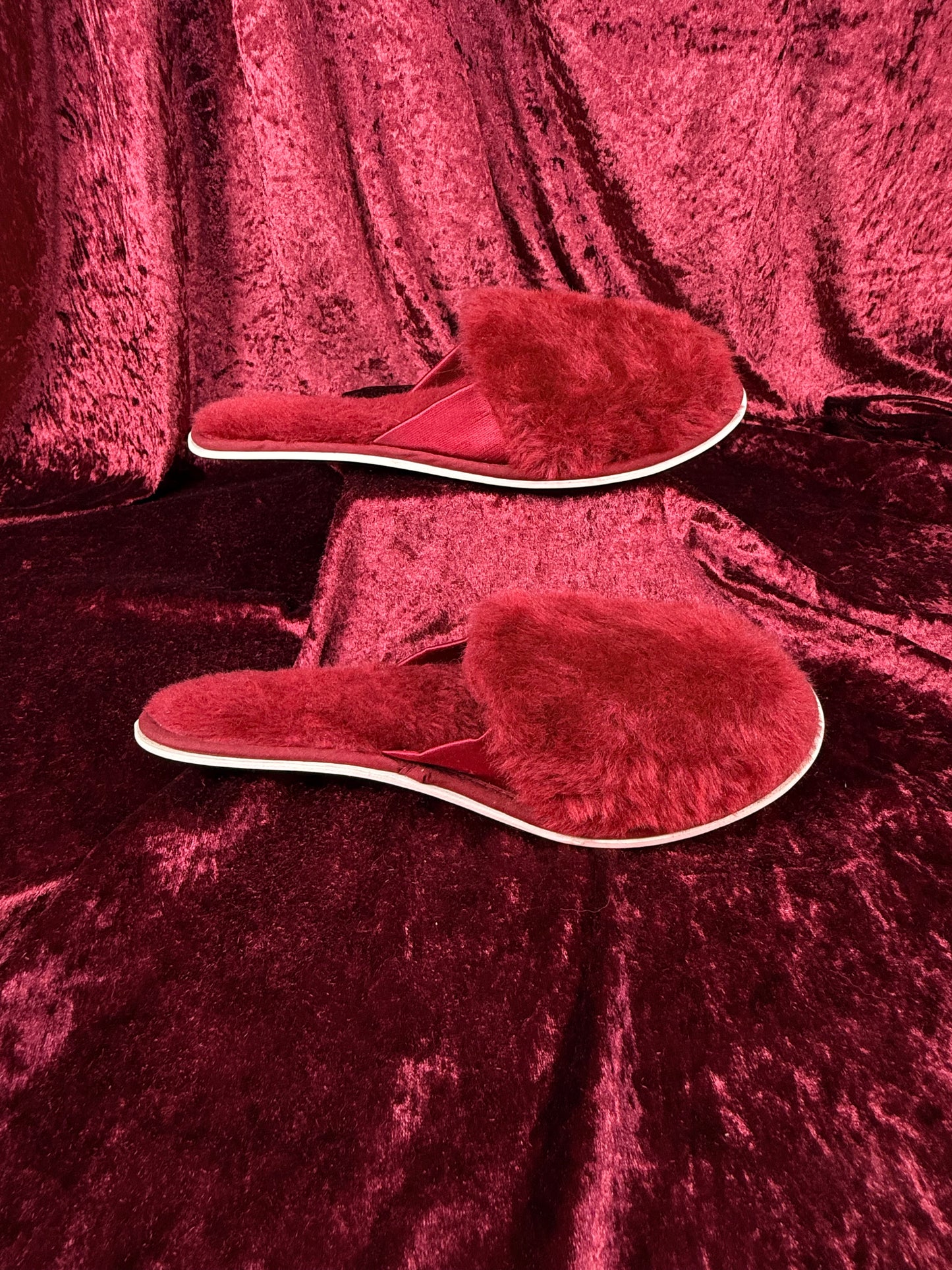 Vintage Shoes - Fuzzy Peep-Toe Sandal Slippers - Red - Size 8 / 9