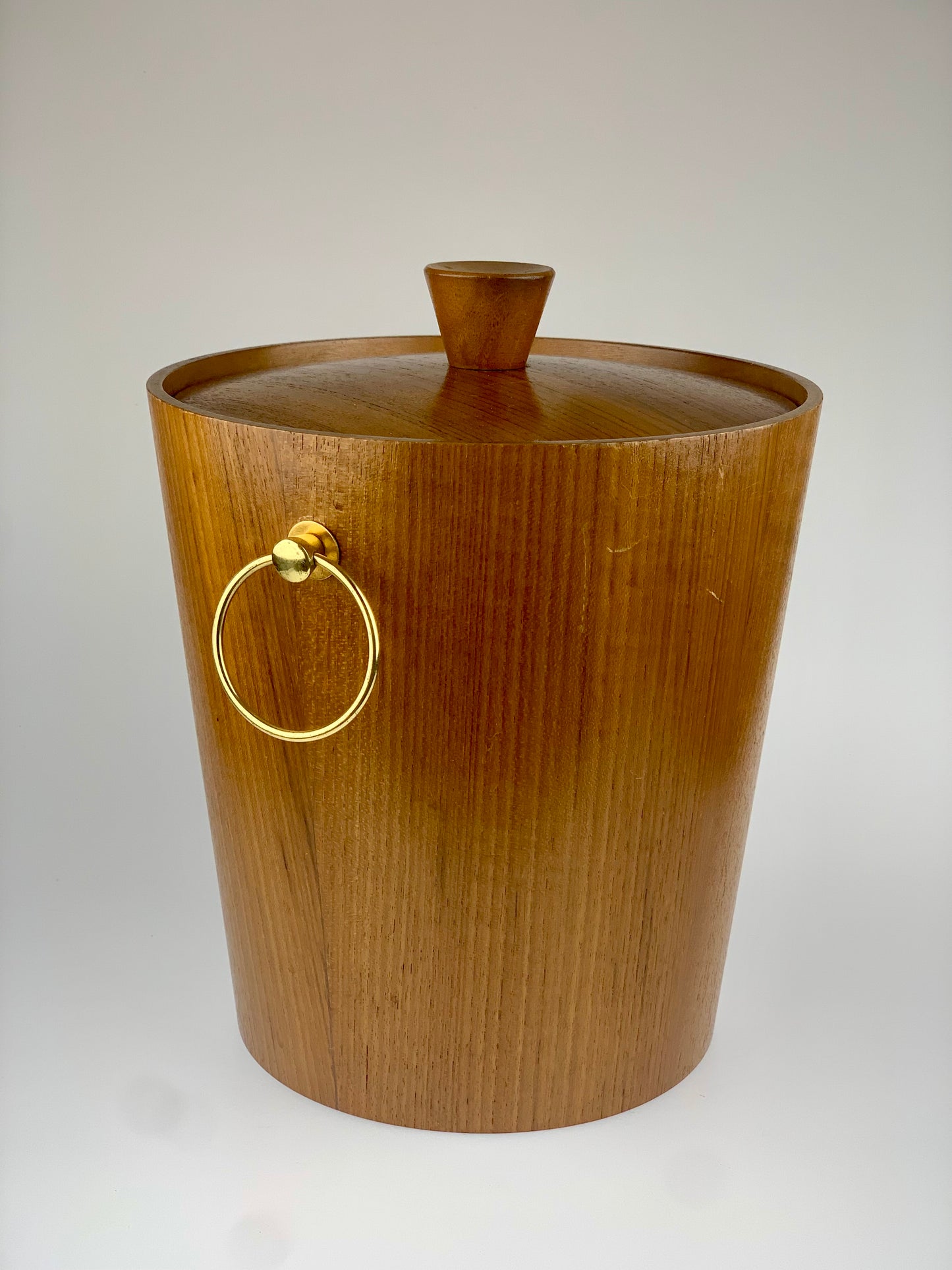 Vintage Mid Century Modern Teak Wood & Brass Ice Bucket