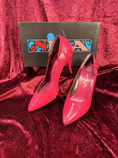 Vintage Shoes - Nina Brand - Hot Pink Leather Pumps - Genuine Leather Made in Spain - Size 7.5 - 1980s Style