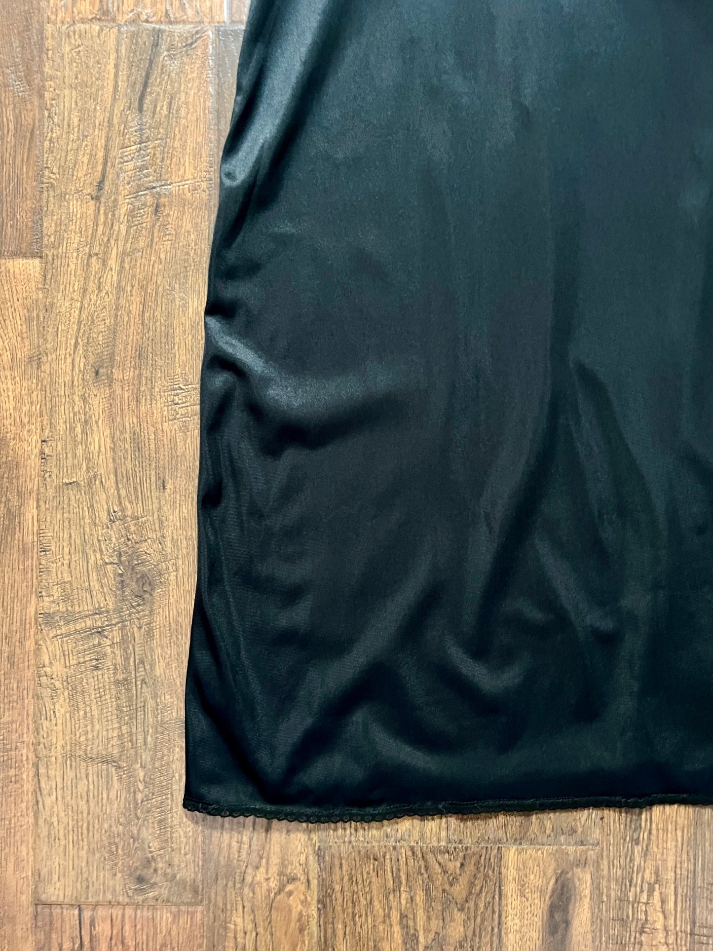 Vintage Nylon Spaghetti Strap Slip Dress - Black with Scalloped Embroidery - Mistra