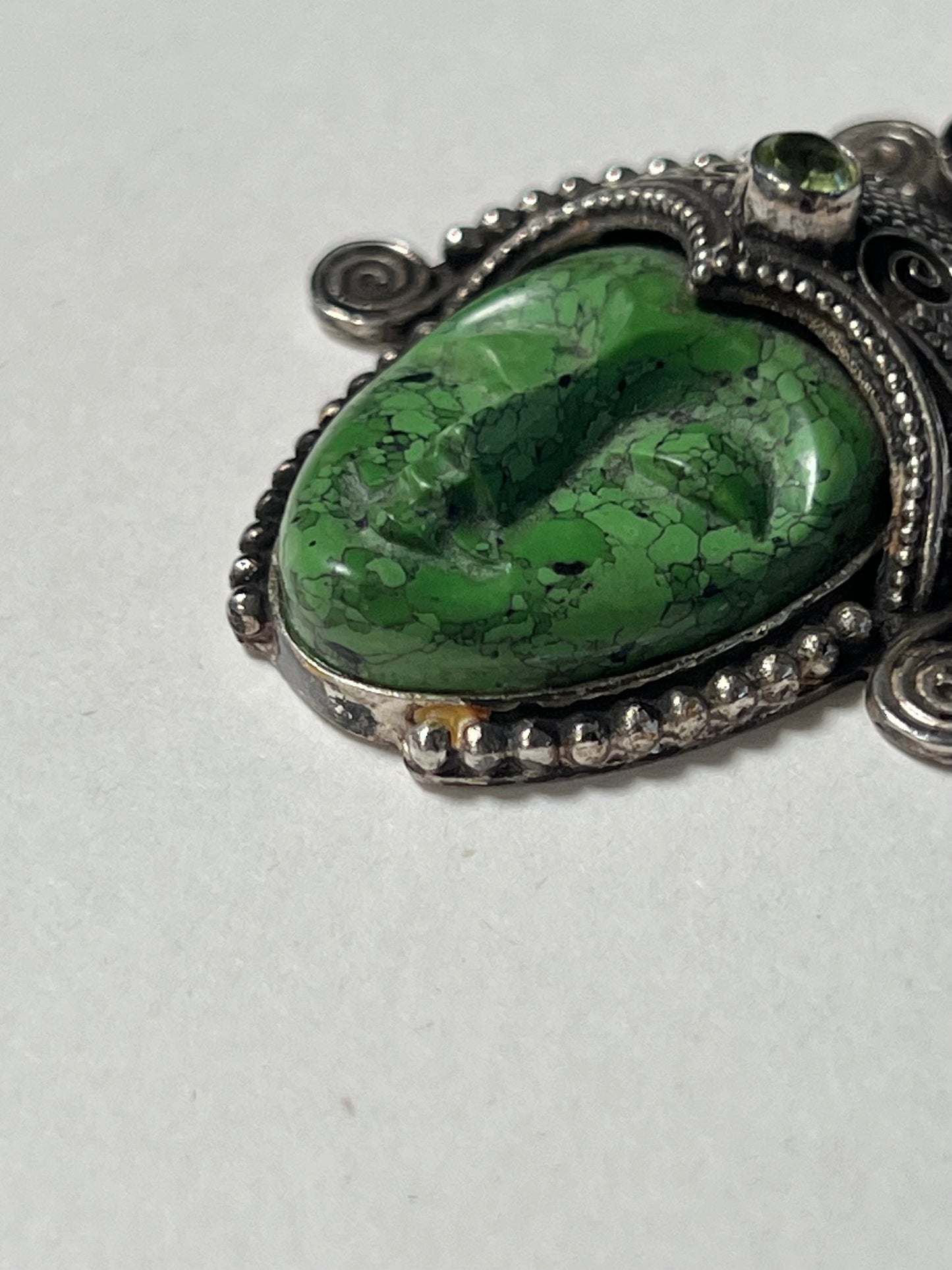 Vintage Jewelry - 925 Sterling Silver Pendant - Carved Moon Face Goddess