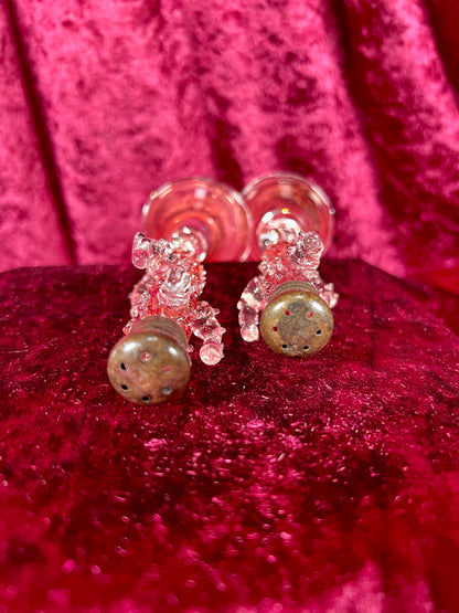 Vintage Kitchen - Salt and Pepper Shaker Set - Handblown Glass - Red Hobnail Cactus