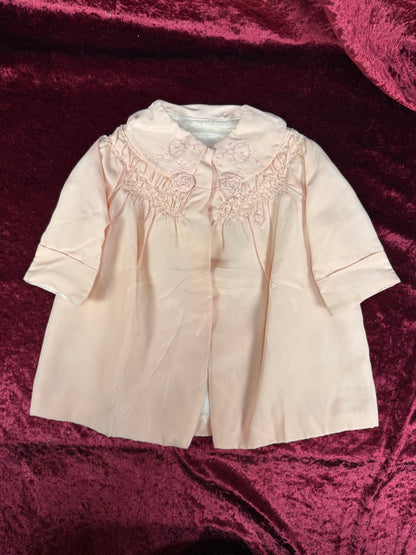 Vintage Silk Baby Capelet – Blush Pink Embroidered Lined Infant Coat