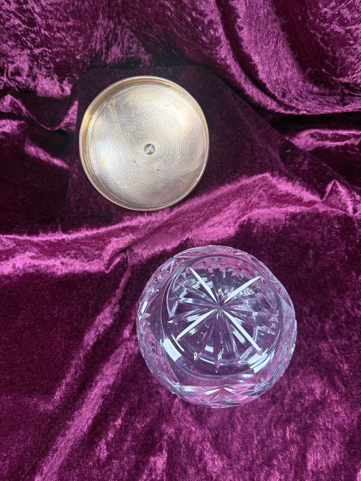 Vintage Cut Crystal Vanity Jar – Green Guilloché Style Lid Dresser Box