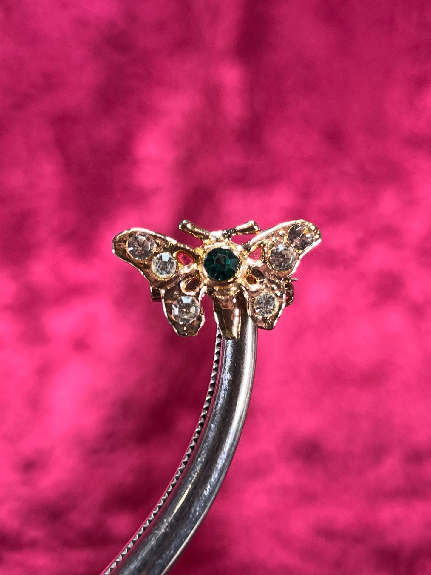 Vintage Jewelry - Brooch - Gold Tone Moth - Clear and Green Rhinestones