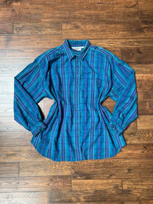 Vintage Clothing - Plaid Button Up Shirt - Blue and Purple - Activity Road - X-Large