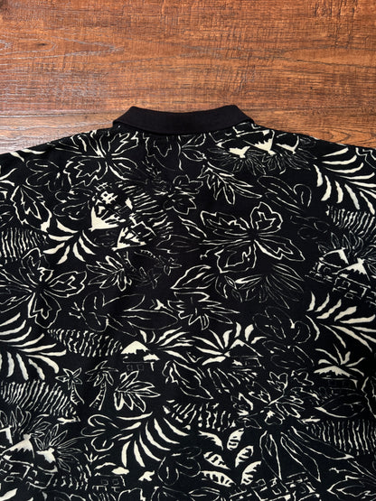 Vintage 1990s Chaps Ralph Lauren Cotton Polo Shirt – Black Tropical Print – X-Large
