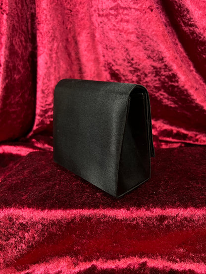 Vintage La Regale Satin Evening Bag - Faux Pearl Clasp Black Crossbody Purse