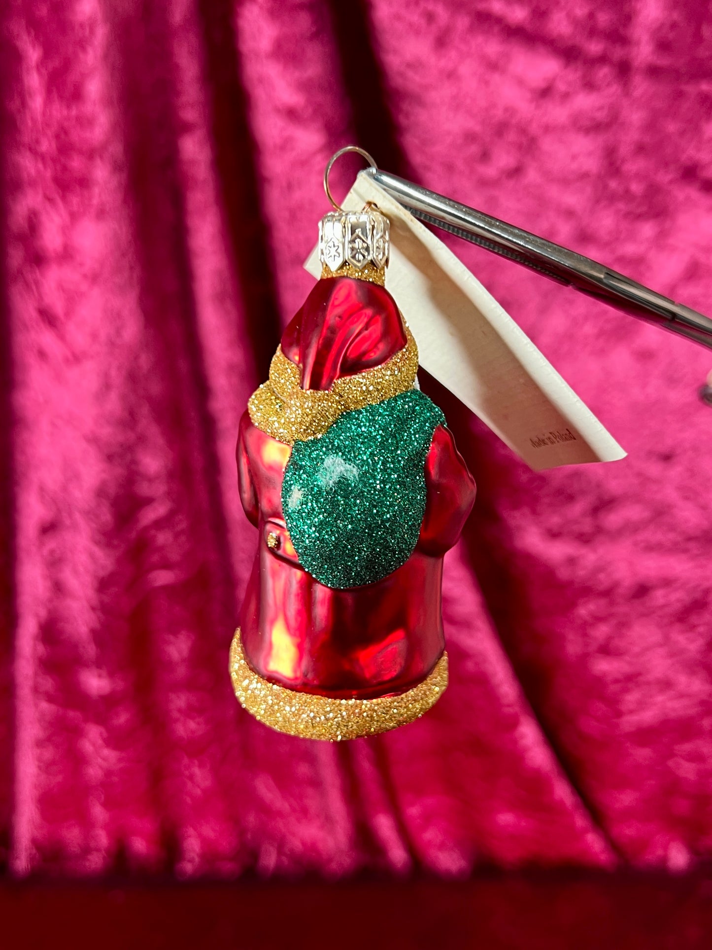 Vintage Christmas - Handblown Glass Ornament - Santa Claus and Teddy Bear - Patricia Breen - Poland