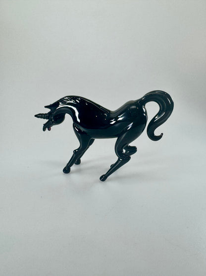 Black Murano Hand Blown Glass Unicorn Figure