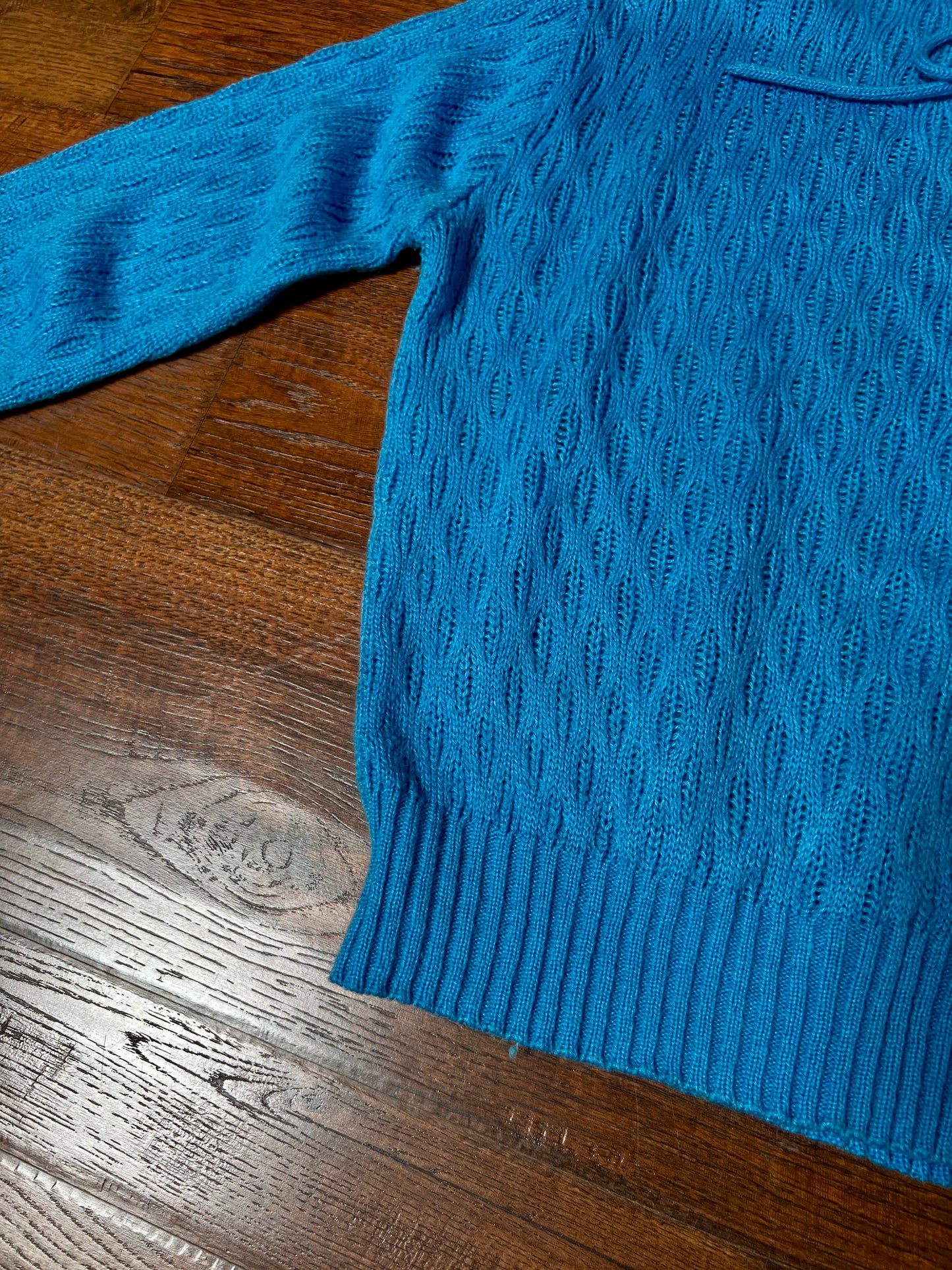 Vintage Gianni Benini Sweater - Robin's Egg Blue Open Knit Tie Neck Pullover - Medium