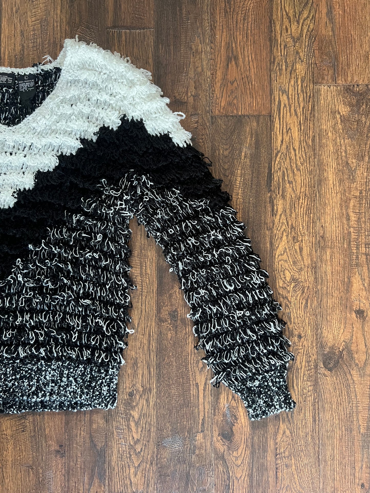 Vintage Clothing - Shag Knit Sweater - Black and White - Large - Answers by Riddles Inc.