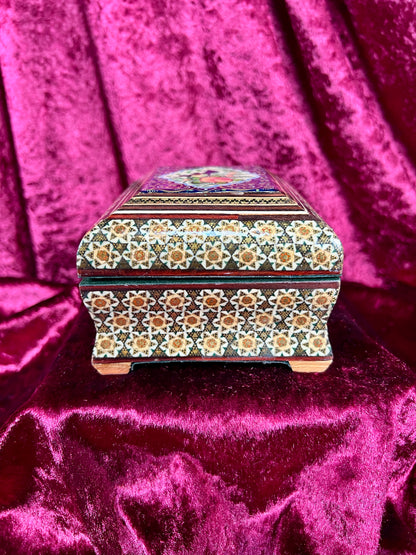 Vintage Vanity - Jewelry Box - Persian Khatam Blue Bird