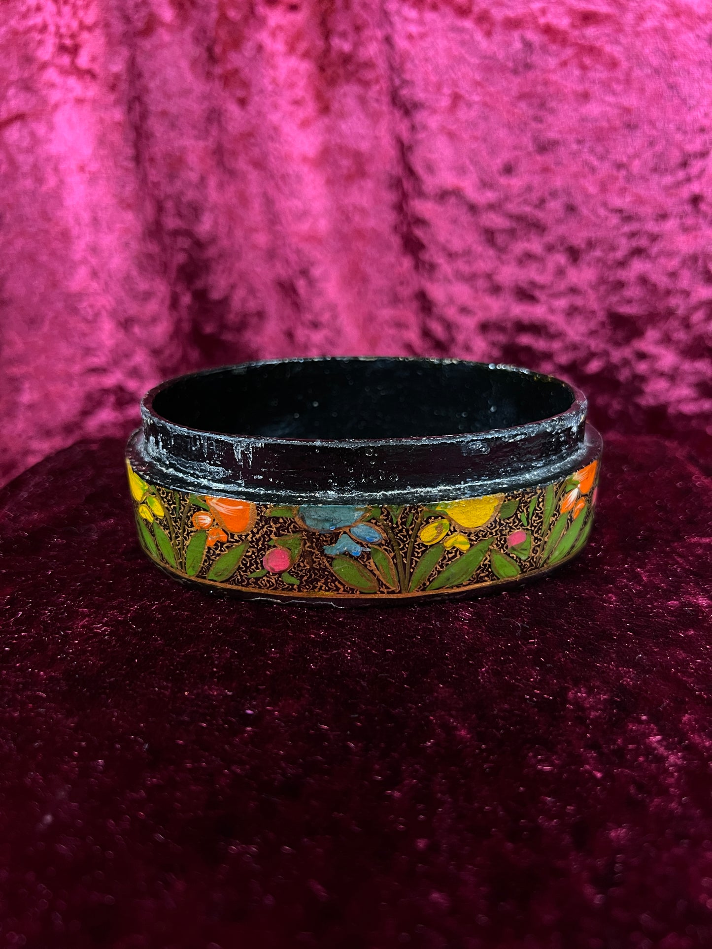 Vintage Papier Mache Trinket Box - Hand Painted Floral Kashmir Style