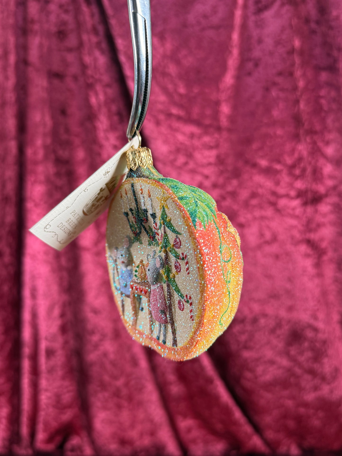 Vintage Christmas - Handblown Glass Ornament - Mouse Family In A Pumpkin - Patricia Breen - Poland