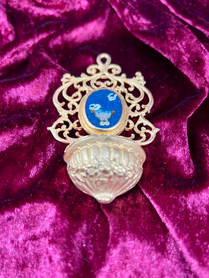 Vintage Religio - Miniature Holy Water Font - Millefiori Micro Mosaic of Two Doves - Italy