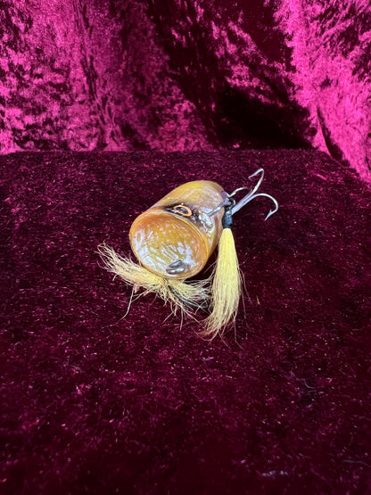 Vintage Plastic Fishing Lure -  Yellow Plug Crankbait with Hook Skirts