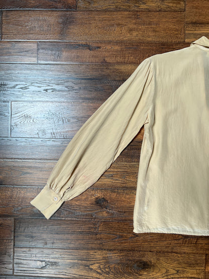 Vintage Clothing - Button Up 100% Silk Shirt - Tan - Chaus - Medium