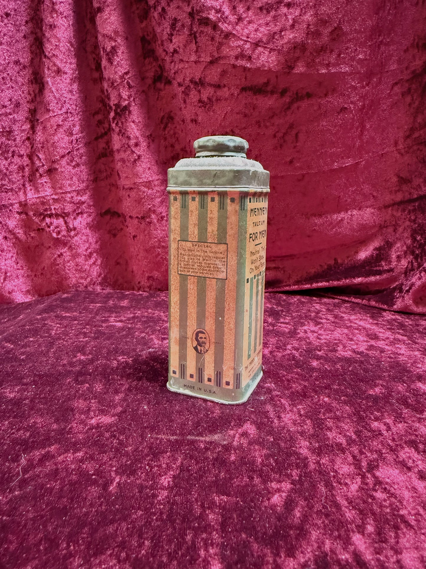 Vintage Medicine Cabinet - 1930s Art Deco Metal Tin - Mennen Talcum For Men